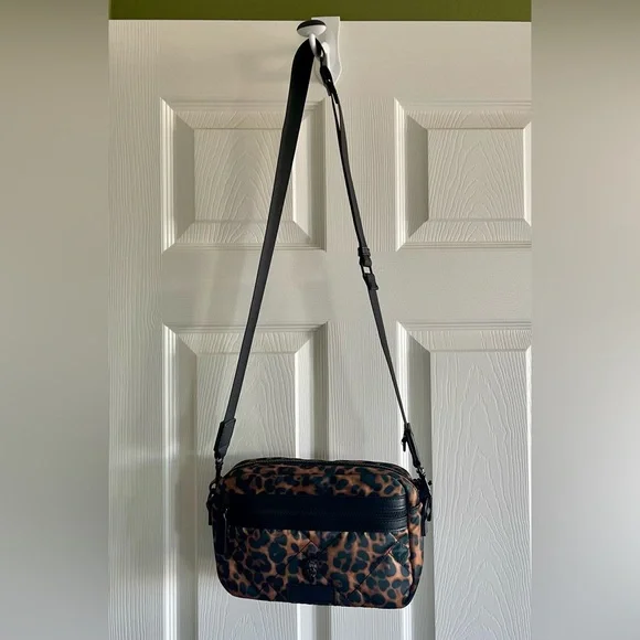 Kurt Geiger Camera Bag Crossbody Leopard Brown Quilted Nylon Shoulder Bag - Picture 6 of 8